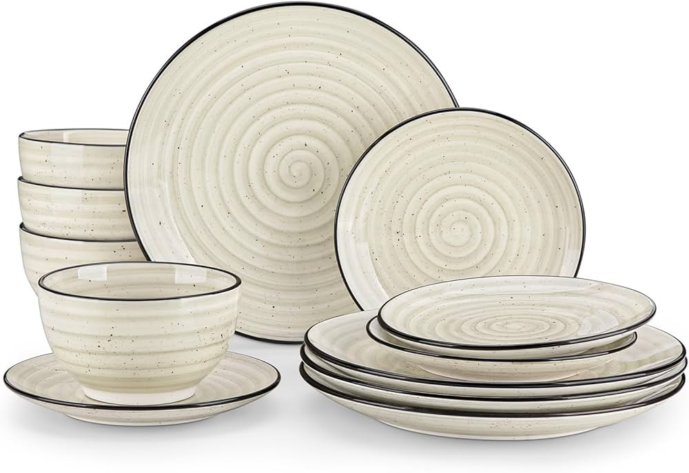 vancasso Dinnerware Sets 12 Pieces Bonbon Beige Dinner Set, Plates and Bowls Sets with Dinner Pla... | Amazon (CA)
