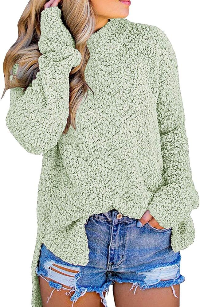 Women's Long Sleeve Sherpa Fleece Knit Sweater Side Slit Pullover Outwears | Amazon (US)