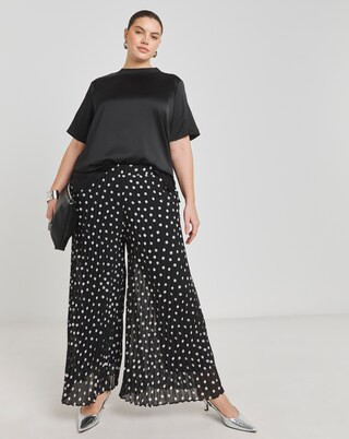 Polka Dot Pleated Wide Leg Trousers | Simply Be (UK)
