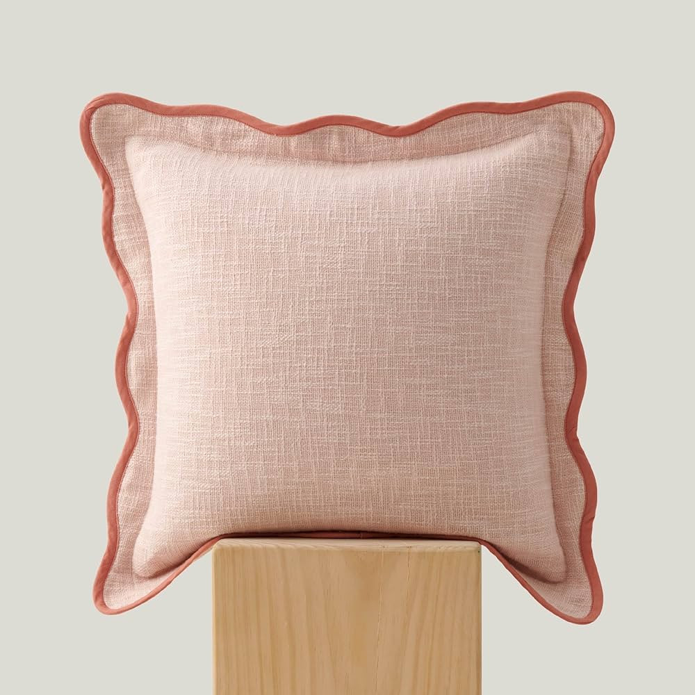 Double Stitch Scalloped Throw Pillow Covers - 100% Cotton Decorative Boho Pillow Covers 20 x 20, ... | Amazon (US)