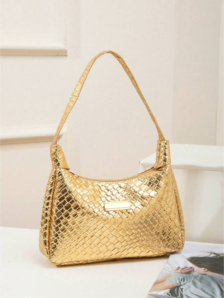 Women's Handbag, Woven Bag, Fashion, Minimalist, Elegant, Multifunctional, Classic, Gold; Suitable For Daily Use, Commuting, Office, Dates, Shopping, Afternoon Tea, Parties, Galas, Clubs, Birthdays, Dinners, And Valentine's Day Dates. | SHEIN