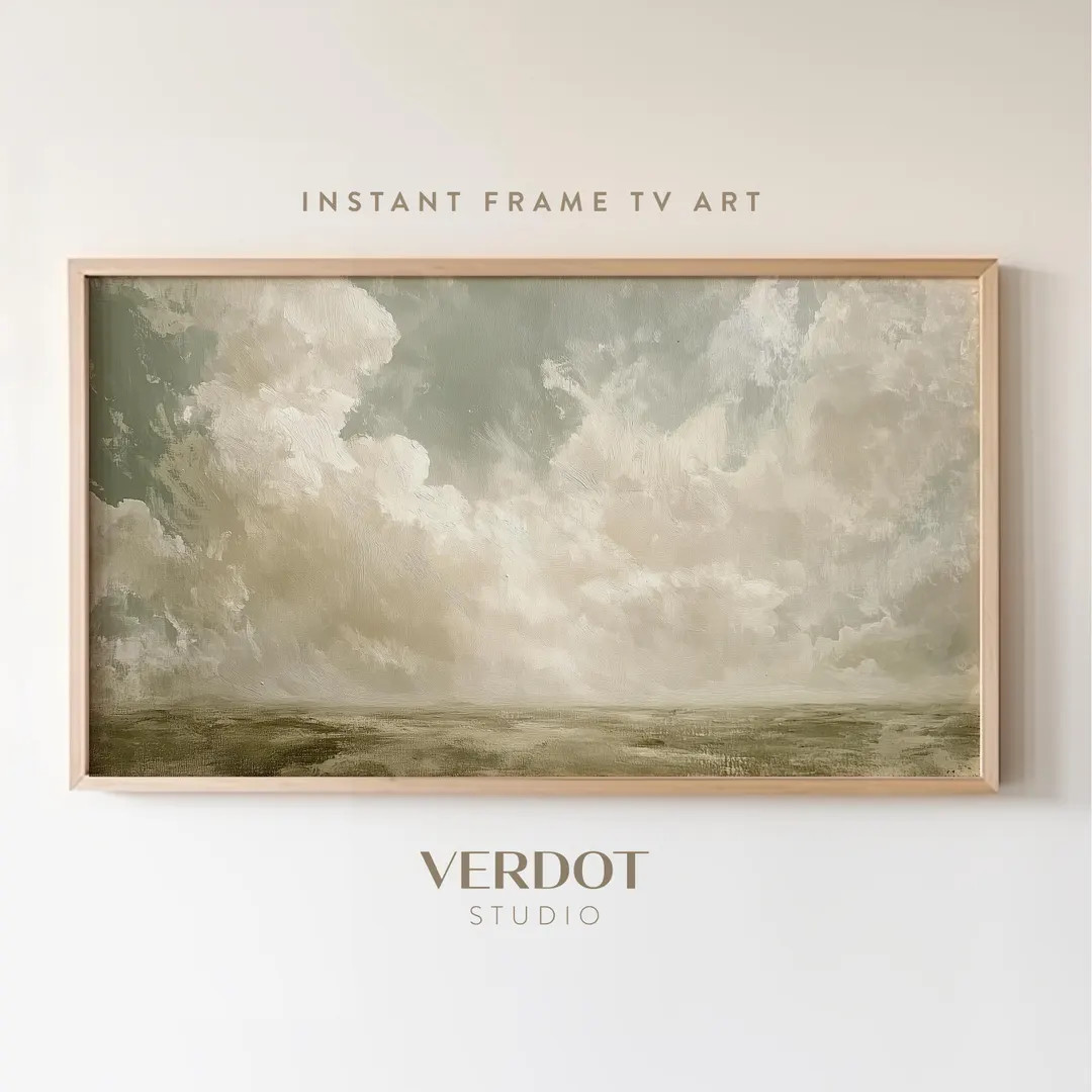 Spring Landscape Frame TV Art, Vintage Cloudy Sky Painting, Easter Decor, Muted Summer Tv Digital... | Etsy (US)