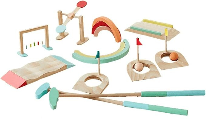 Wonder&Wise 1011900801 Indoor Children Kids Wooden Game Mini Golf Course Toy Set w/ Clubs, Balls,... | Amazon (US)
