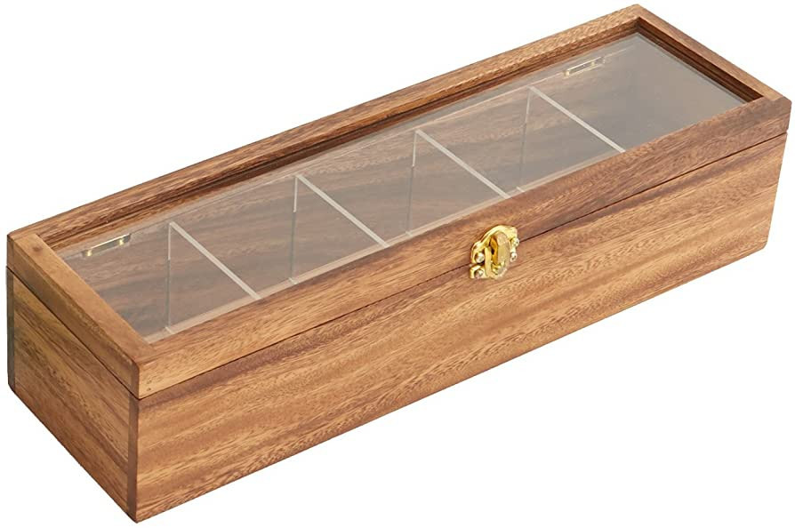 Woodard & Charles Acacia Wood Compartment Tea Box with Window, Storage and Organizer… (5 Compar... | Amazon (US)