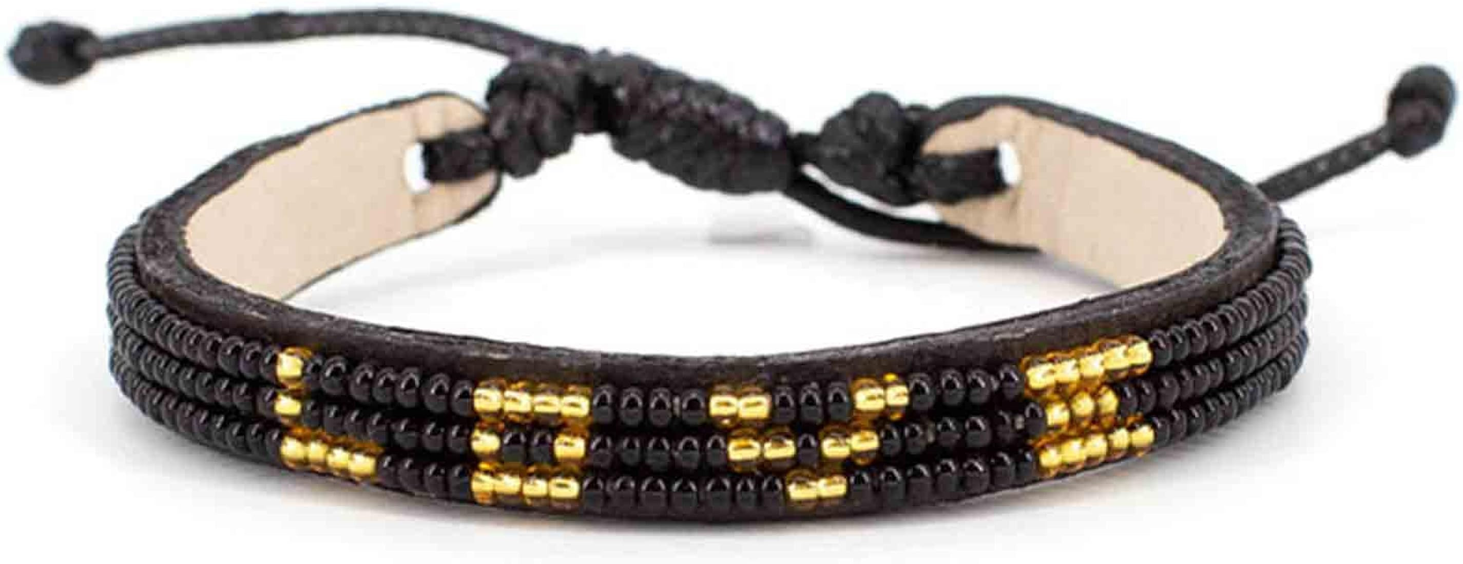 Ubuntu Life Skinny Love Beaded Leather Bracelet – Handmade Glass Bead Bracelet with Slide Closu... | Amazon (US)