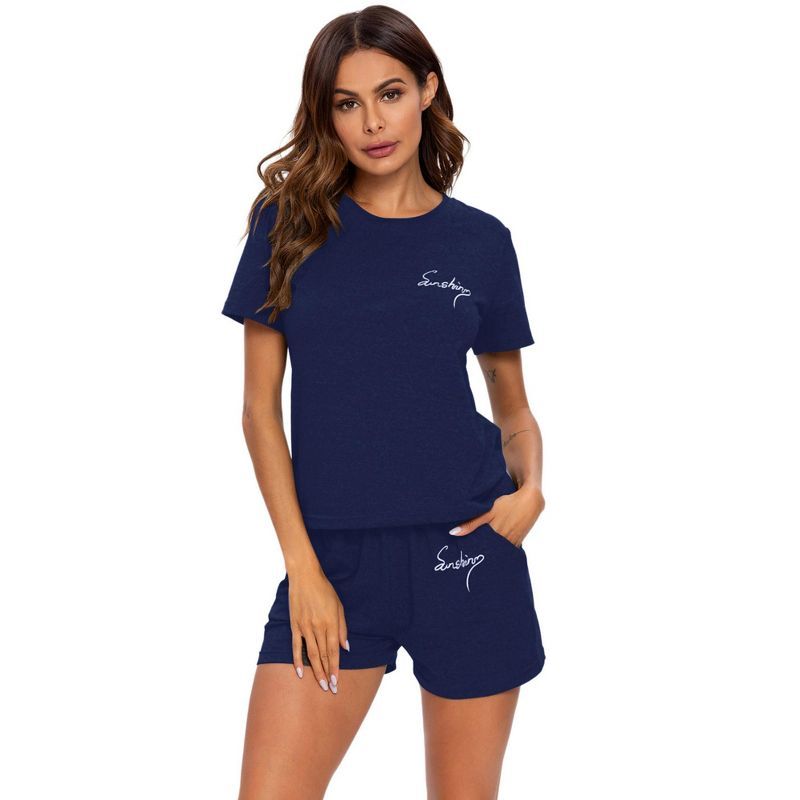 cheibear Womens Sleepwear Crew Neck Nightwear with Shorts Loungewear Pajama Set | Target