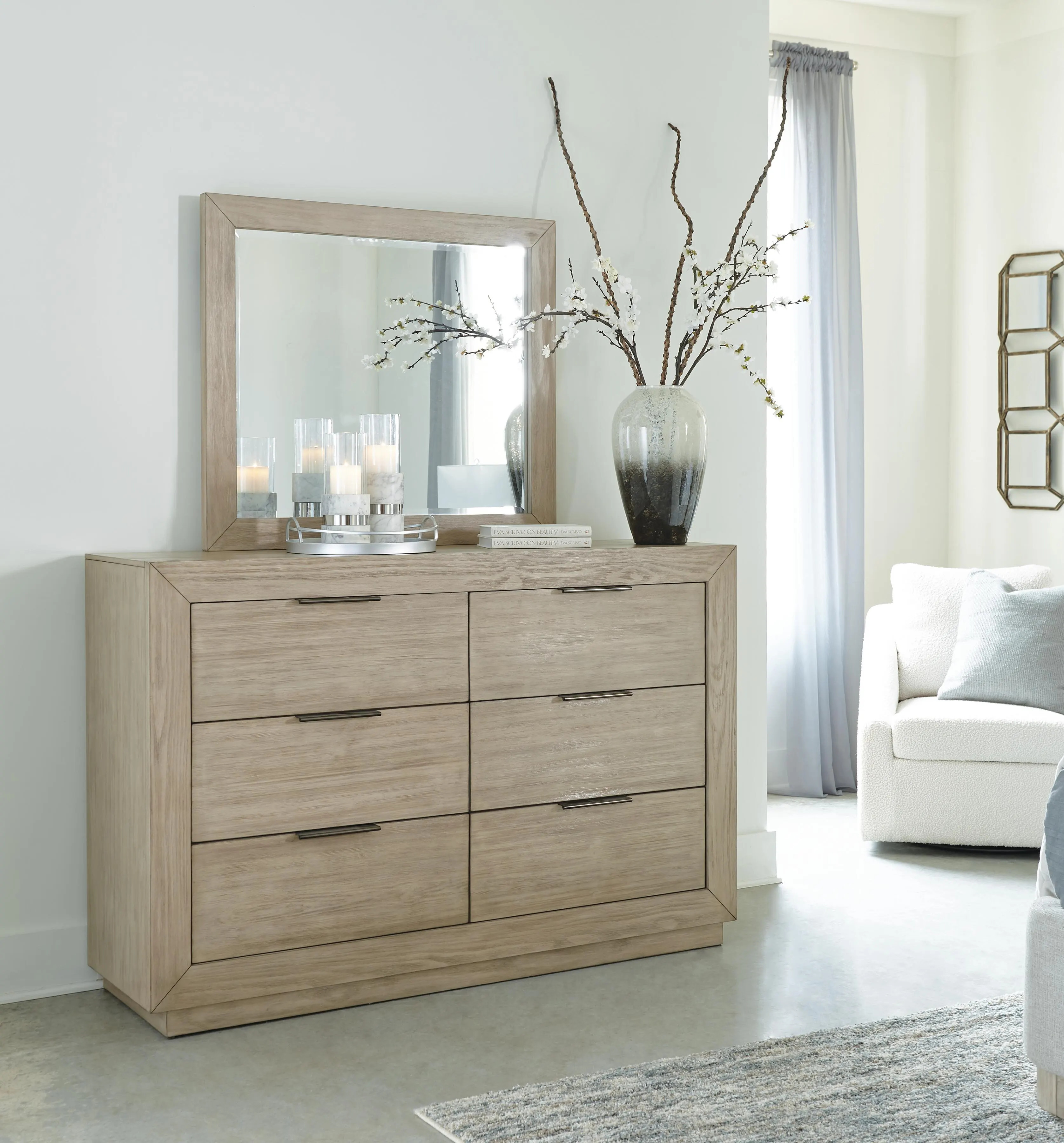 Hennington 6 Drawer Dresser and Mirror, Bisque | Ashley