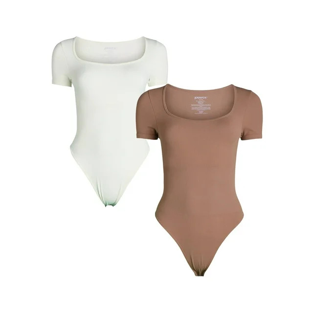 Joyspun Women's Seamless Slimming Bodysuit with Short Sleeves, 2- Pack, Sizes XS-XXXL | Walmart (US)