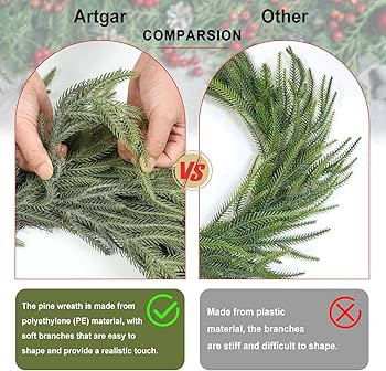 Artgar Corona de pino de 26 pulgadas, coronas de Navidad para puerta delantera, corona de pino re... | Amazon (US)