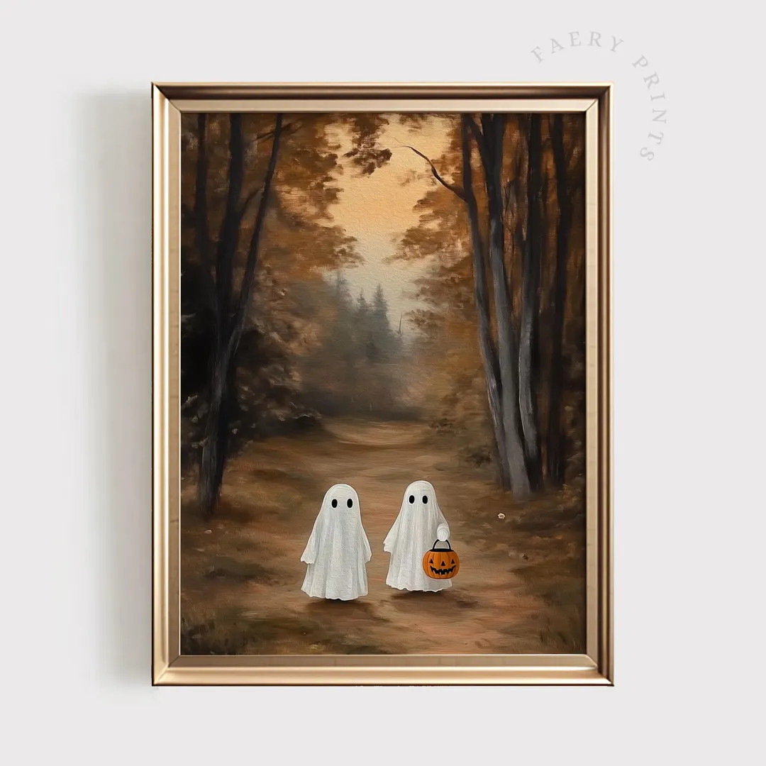 Ghosts in Autumn Landscape | Halloween PRINTABLE Wall Art | Fall Landscape Decor | Ghost Oil Pain... | Etsy (US)