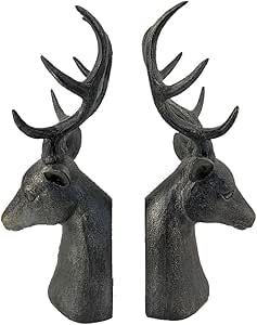 Comfy Hour Farmhouse Collection Resin Set of 2, Deer Head Art Bookends, Solid Heavy Weight, Black | Amazon (US)