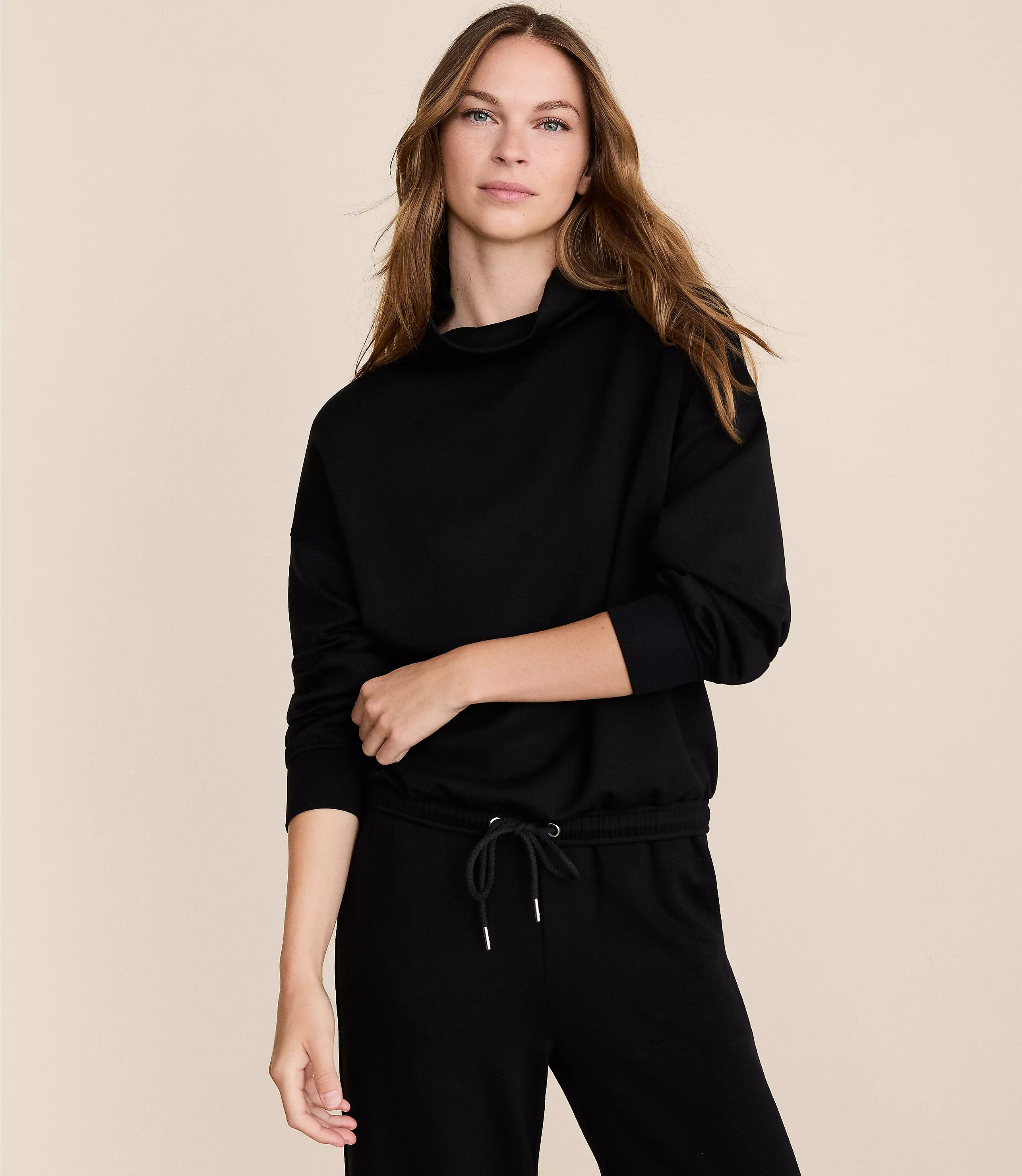 Lou & Grey Scubasoft Mock Neck Drawstring Hem Top | LOFT