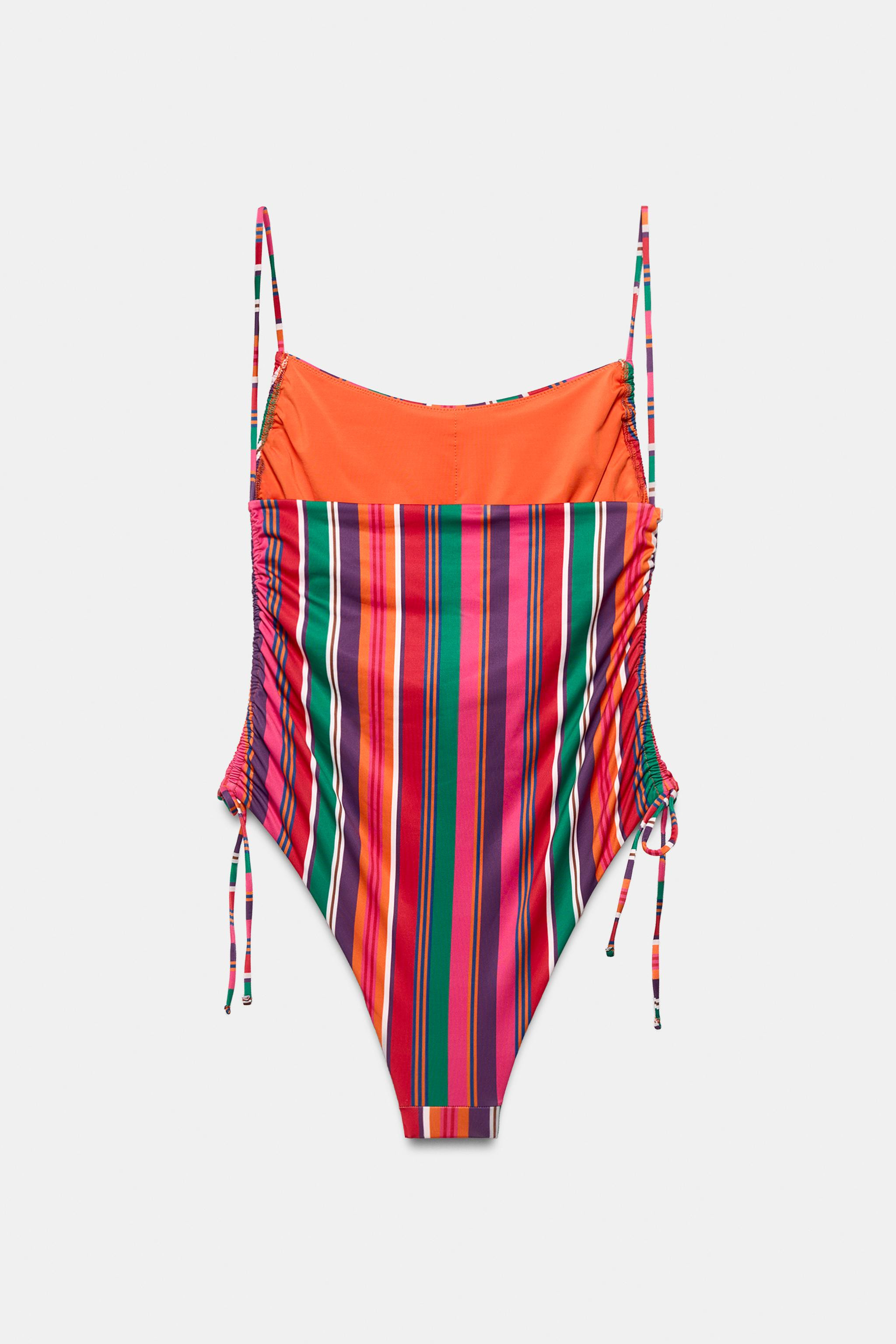 STRIPED PRINT SWIMSUIT WITH SIDE RUCHING | Zara US