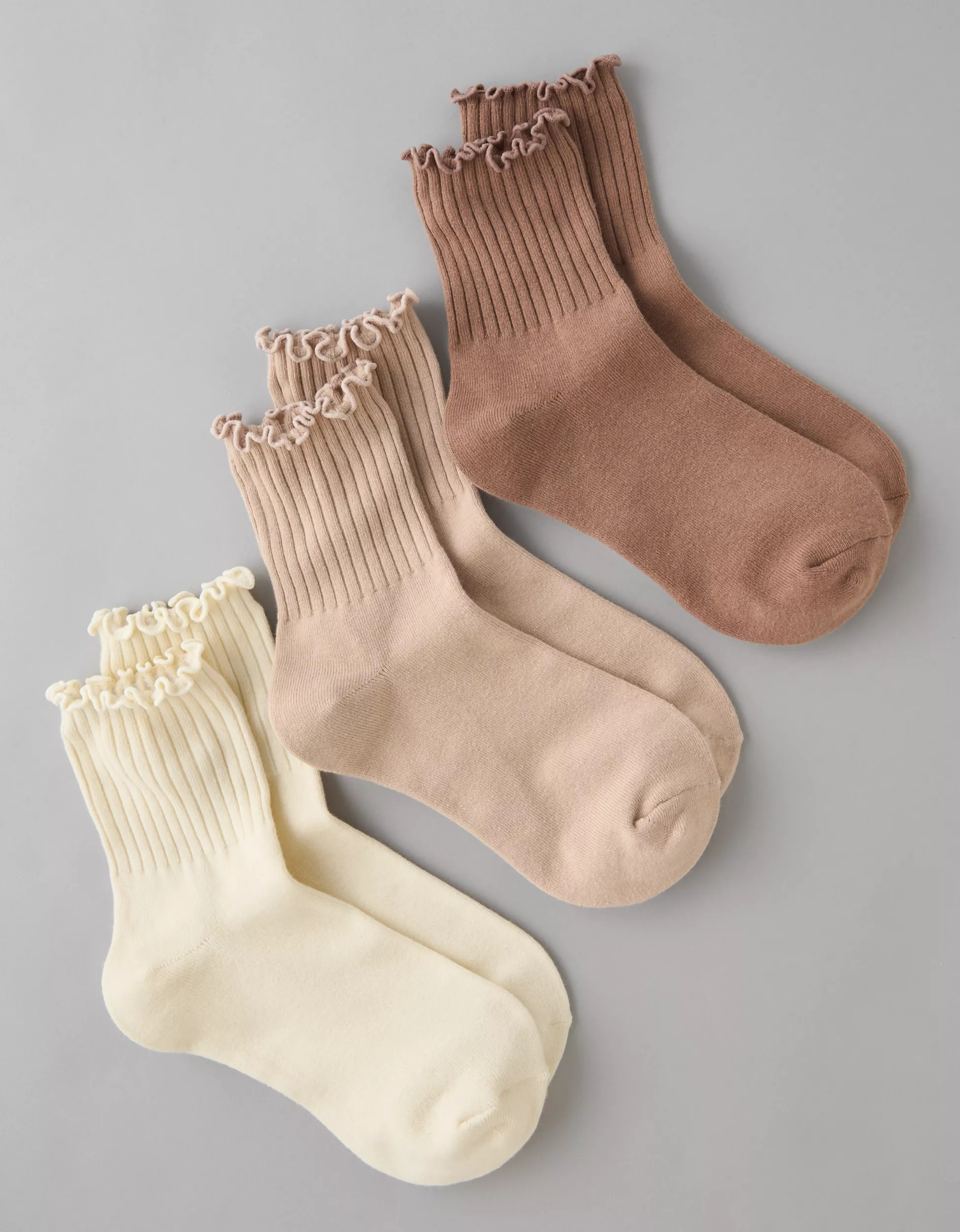 AE Ruffle Cropped Crew Socks 3-Pack | American Eagle Outfitters (US & CA)