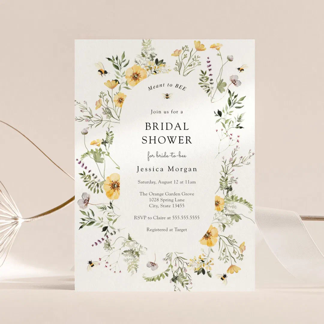 Bee and Delicate Wildflower Bridal Shower Invitation | Zazzle | Zazzle