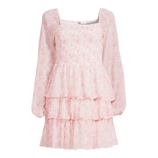 Madden NYC Women's Juniors' Triple Ruffle Smocked Peasant Dress - Walmart.com | Walmart (US)