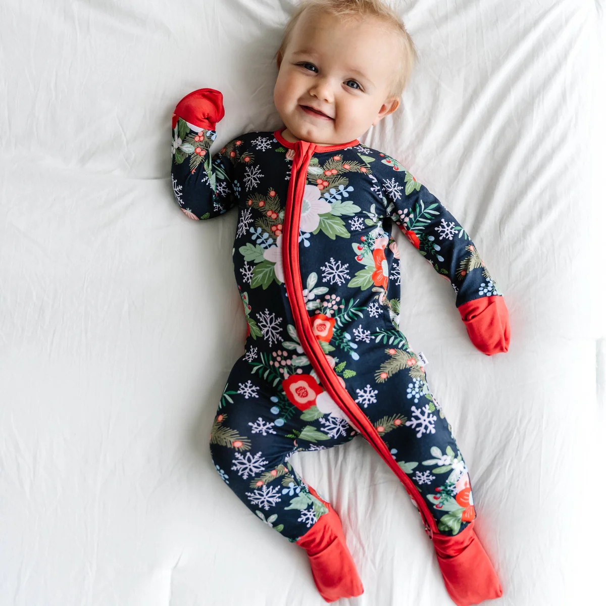 Poinsettia Floral Bamboo Viscose Zippy | Little Sleepies