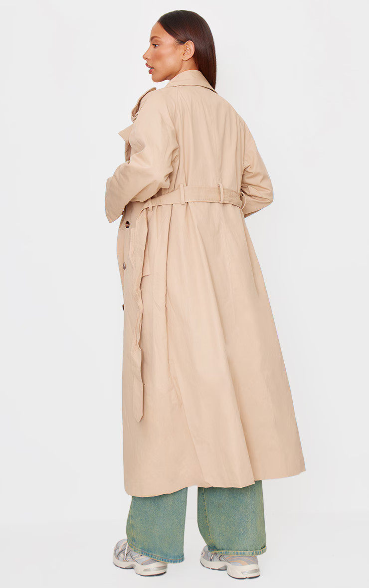 Beige Belted Double Breasted Trench Coat | PrettyLittleThing US