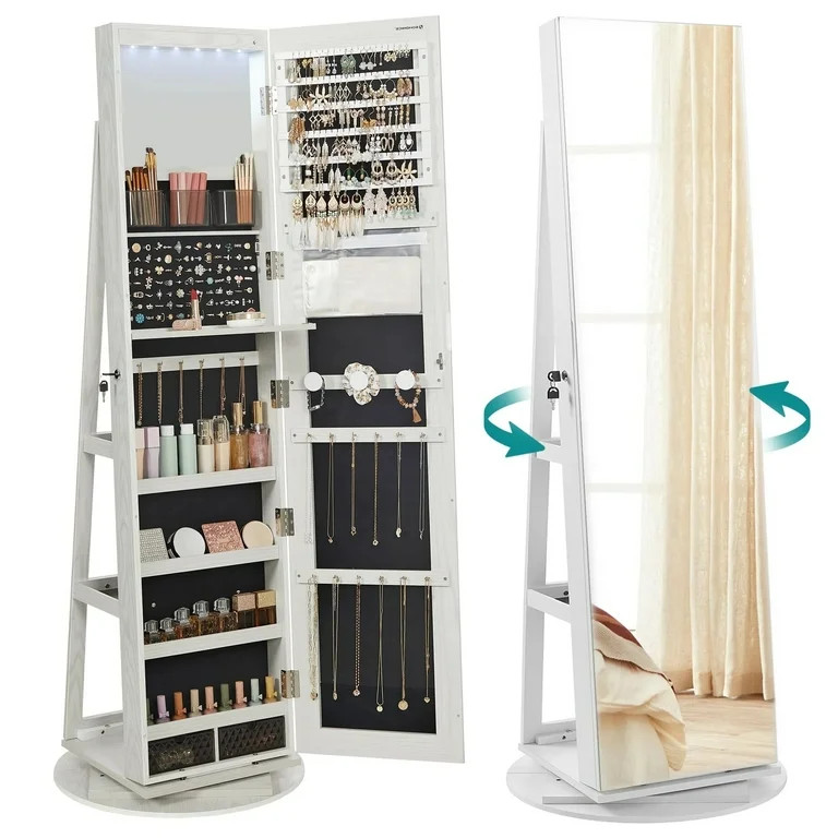 Rotating Jewelry Cabinet, Full Length Jewelry Armoire Sturdy Standing Makeup Organizer, White - W... | Walmart (US)