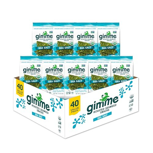 Gimme Seaweed Organic Premium Roasted Seaweed Snacks, Sea Salt, Keto, Vegan, Gluten-Free, Great Source of Omega3s and Iodine, Healthy On-The-Go Snack for Kids and Adults, 20 Count (Pack of 2) | Amazon (US)