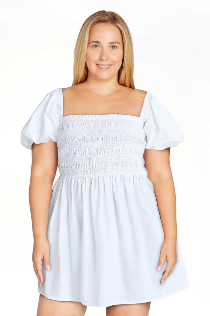 Scoop Women’s and Women's Plus Cotton Smocked Mini Dress with Puff Sleeves, Sizes XS-4X | Walmart (US)