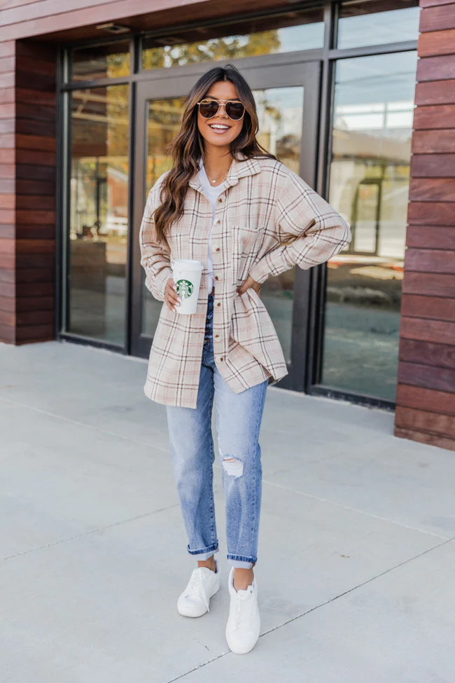 Easily Yours Beige Plaid Shacket | Pink Lily
