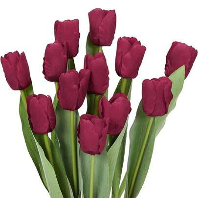 12pcs Tulip Artificial Flower, Feel Tulip Fake Flower, DIY Office Cafe Party Home Decor, Suitable For Thanksgiving, Christmas, Valentine's Day And Lun | SHEIN