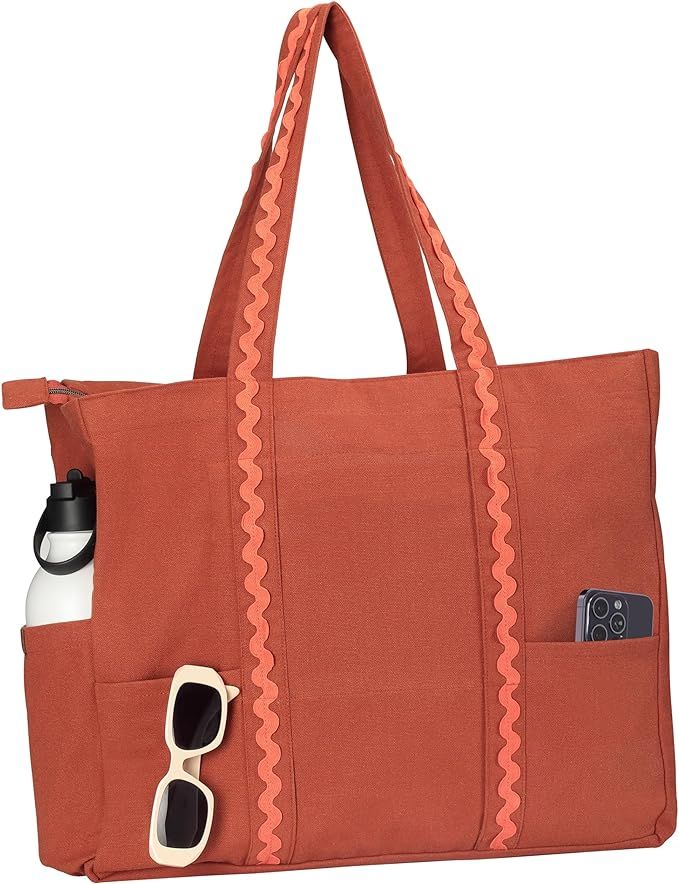 Folkulture Beach Bag For Women | Water Resistant | 17.5"x15" Travel Bag With Zipper | Large Aesth... | Amazon (US)