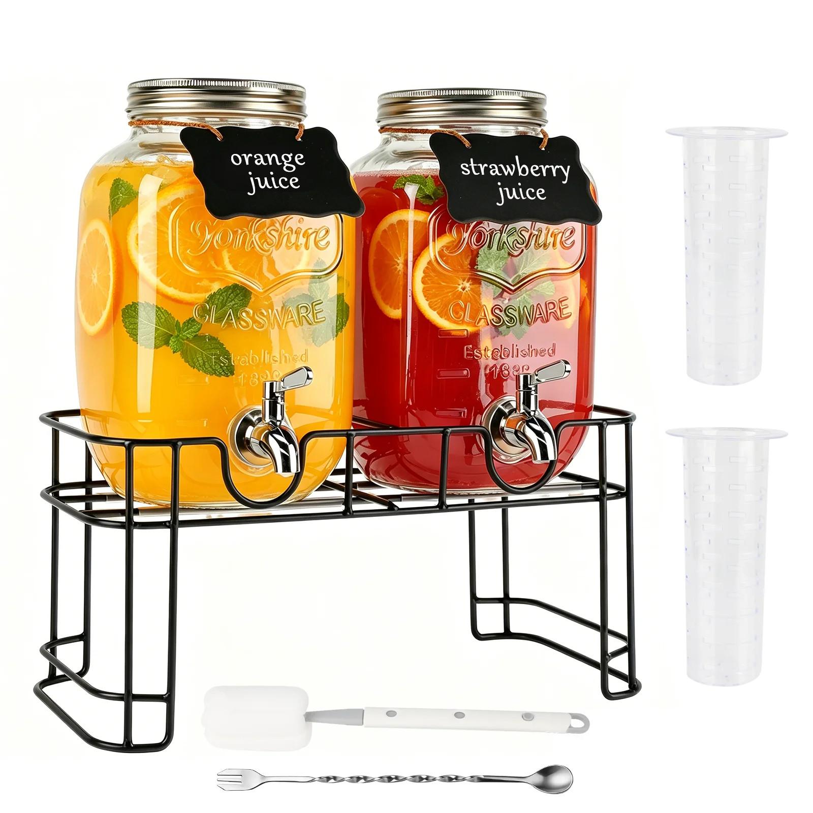 1 Gallon Glass Drink Dispensers for Parties, TAIMASI 2 Pack Beverage Dispenser with Stand & Stain... | Walmart (US)