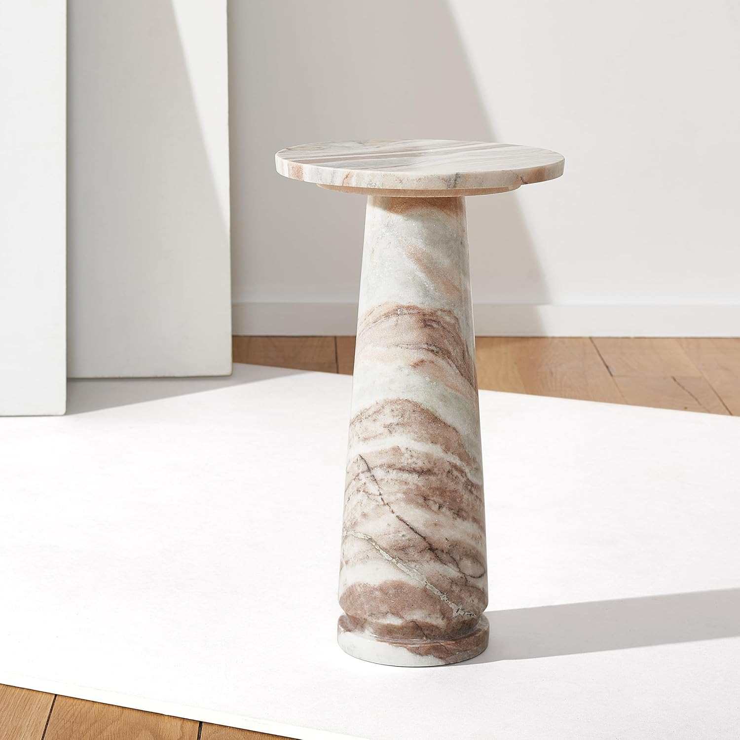 SAFAVIEH Couture Collection Valentia White/Brown Round Marble Accent Table | Amazon (US)