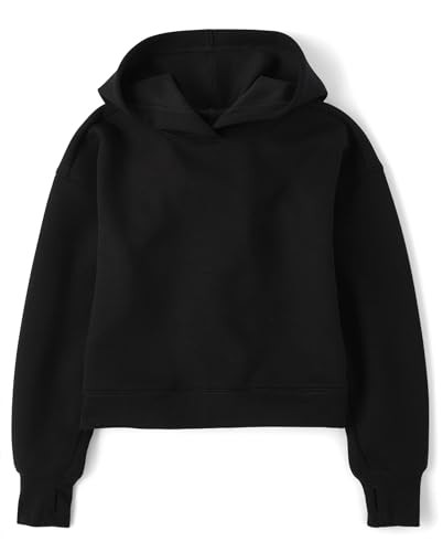 The Children's Place Girls' Active Long Sleeve Hooded Sweatshirt, Black | Amazon (US)