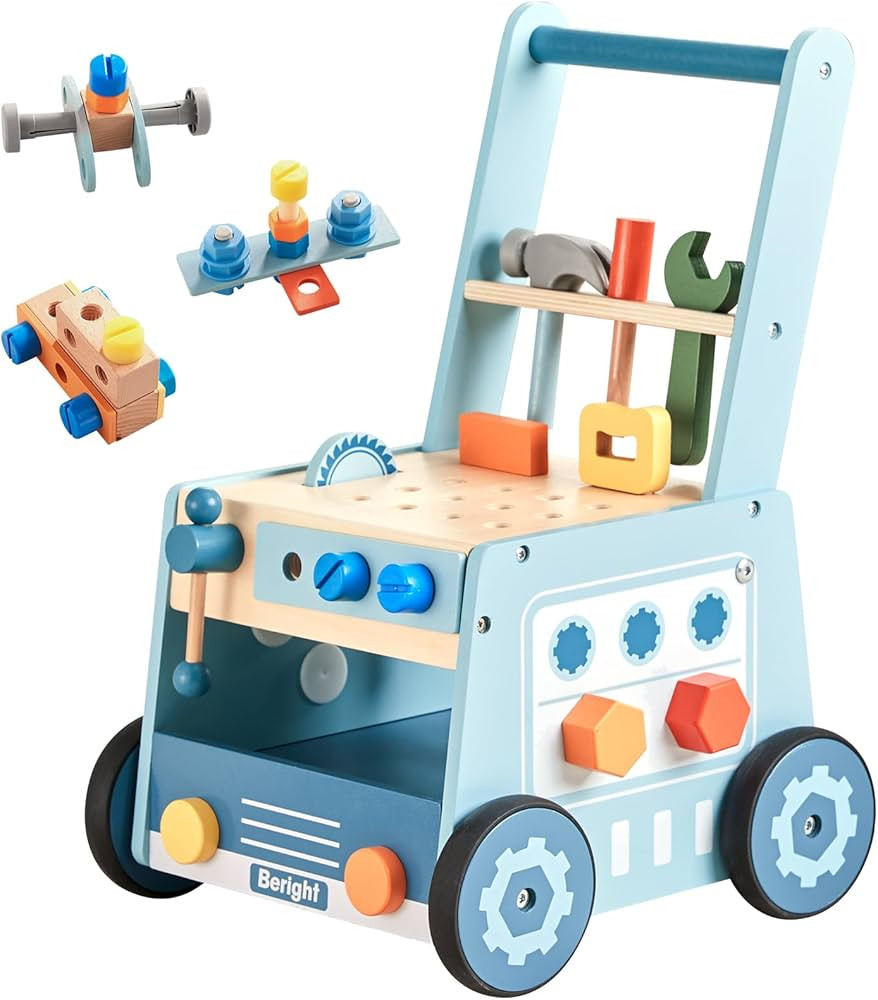 Beright Wooden Baby Push Walker, Wooden Baby Walker and Tool Toy for Toddlers, Kids Tool Bench, B... | Amazon (US)