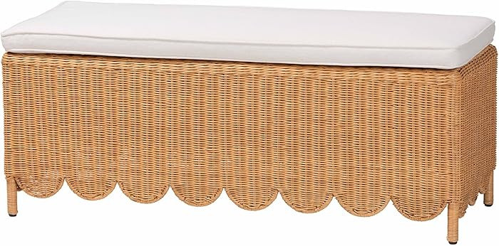 bali & pari Teresa Scalloped Rattan Ottoman Bench, Rectangle, Light Honey | Amazon (US)