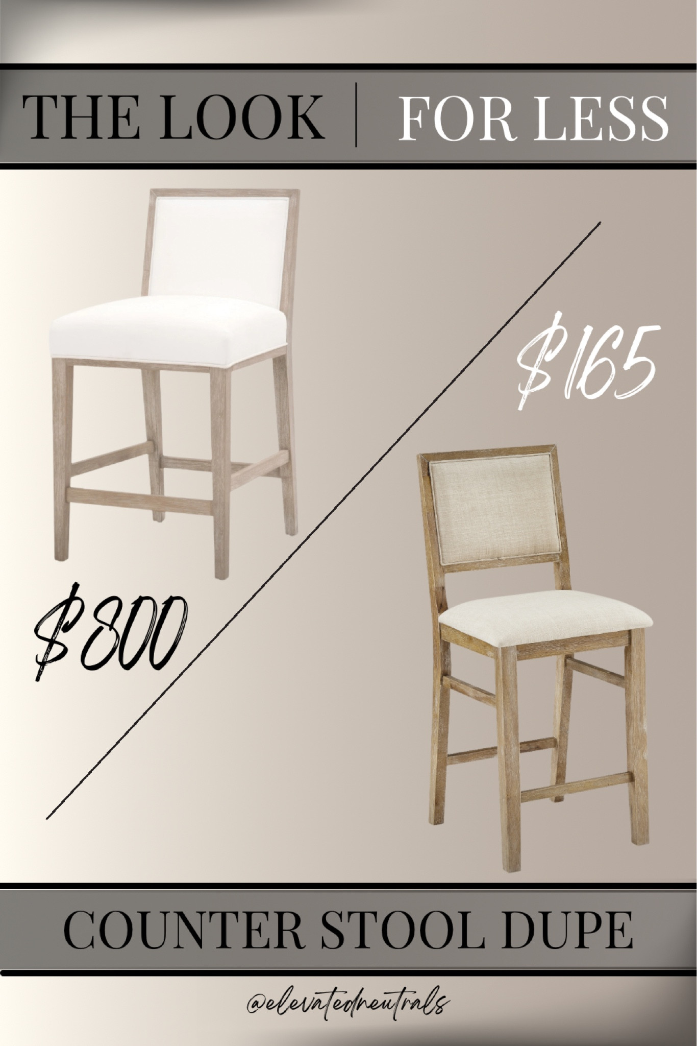 Sometimes the dupe looks better than the original!
I prefer the color of the Klaude Counterstool by Lulu & Georgia dupe to the original version!
And the affordable price tag is the icing on top!

Whether your style is mid-century-modern, farmhouse, traditional or transitional, a little rustic or contemporary - you can’t deny the craftsmanship of these dining stools.

Please note: There is a difference in height of counter & bar stools. Most of the options I am providing are counter height, and most of them have bar height availability. Please measure the height of your table top before ordering!

To view my entire collection of affordable and high-end dining chairs, be sure to check out the product tab in my LTK shop and visit my product set called ‘Dining Stools’

Be sure to follow @elevatedneutrals on IG, FB & Pinterest for more home inspiration!

#LTKHome