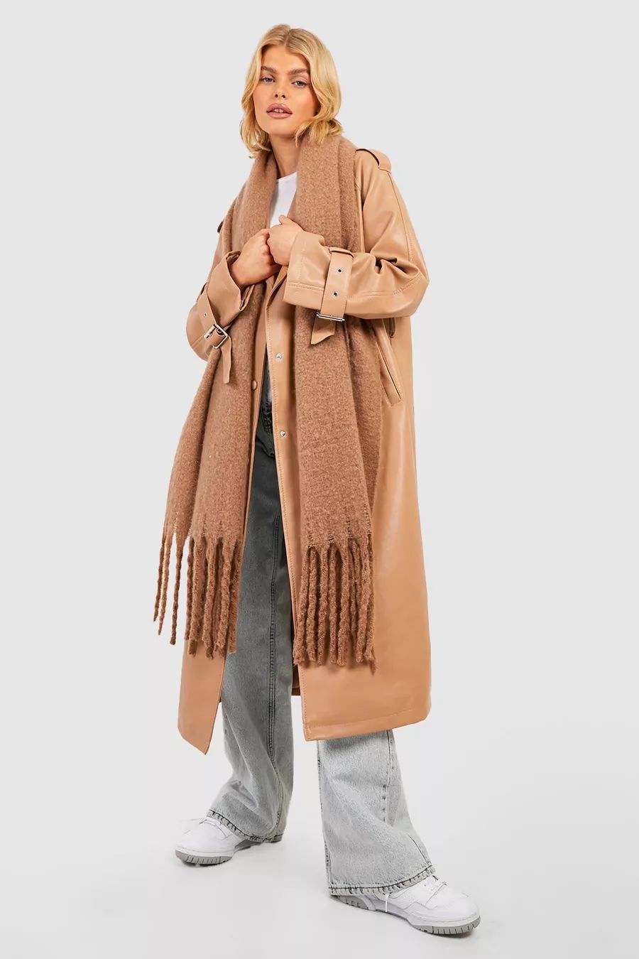 Chunky Camel Fringe Scarf | Boohoo.com (UK & IE)