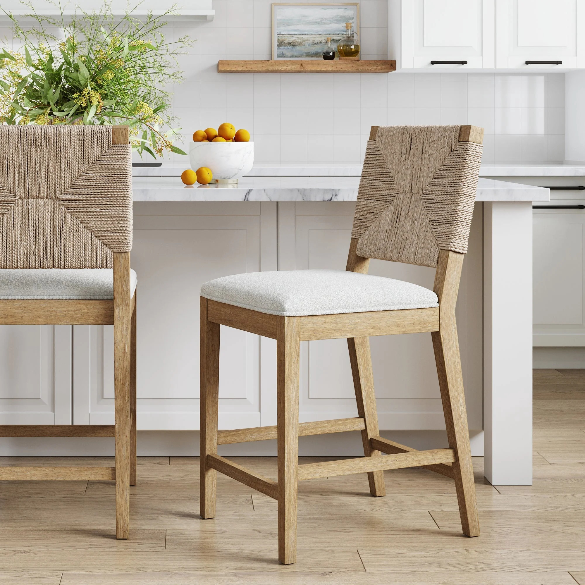 Nathan James Beacon Bohemian Boucle Bar Stool, Upholstered Counter Height Chair with Solid Wood F... | Walmart (US)