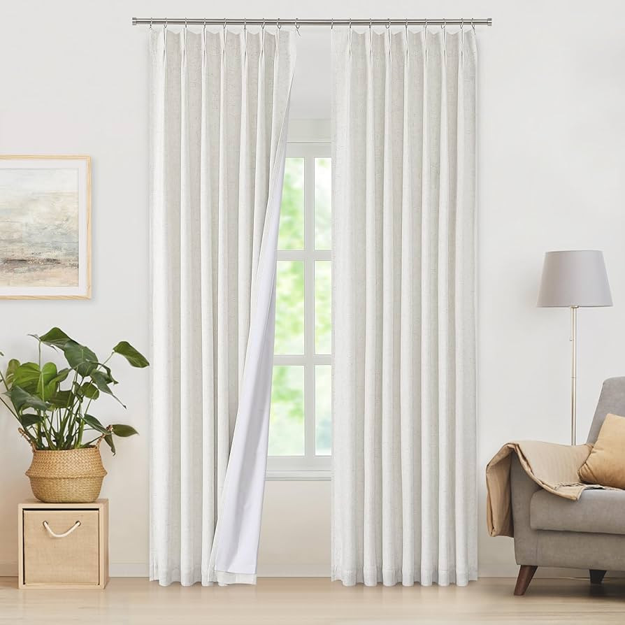 WEST LAKE Natural Linen Blend Bailey Pinch Pleated Blackout Curtains with Liners 90 Inches Long,N... | Amazon (US)