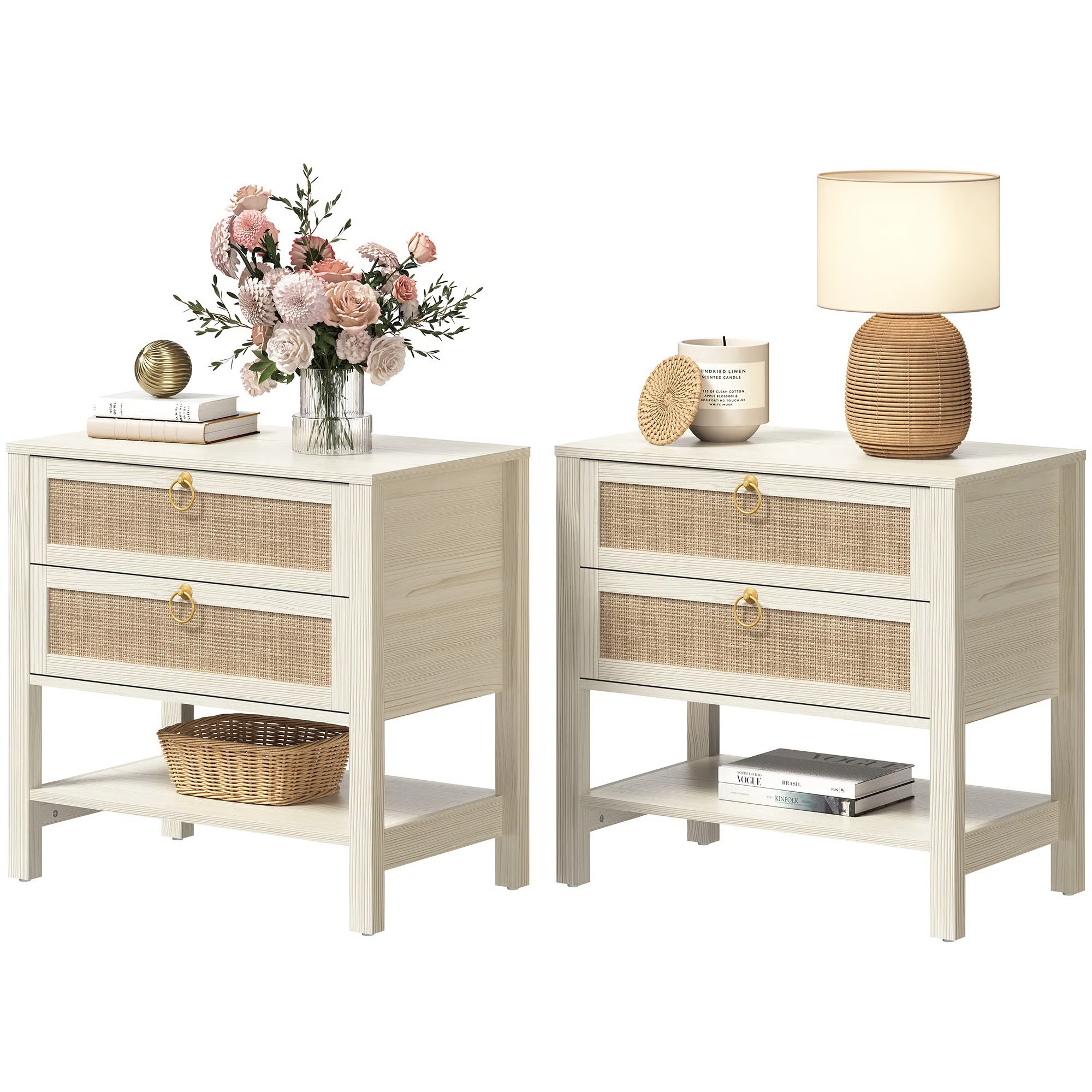 Pomodoro Rattan Nightstand With 2-Drawer And 1 Open Shelf (Set of 2) | Wayfair North America