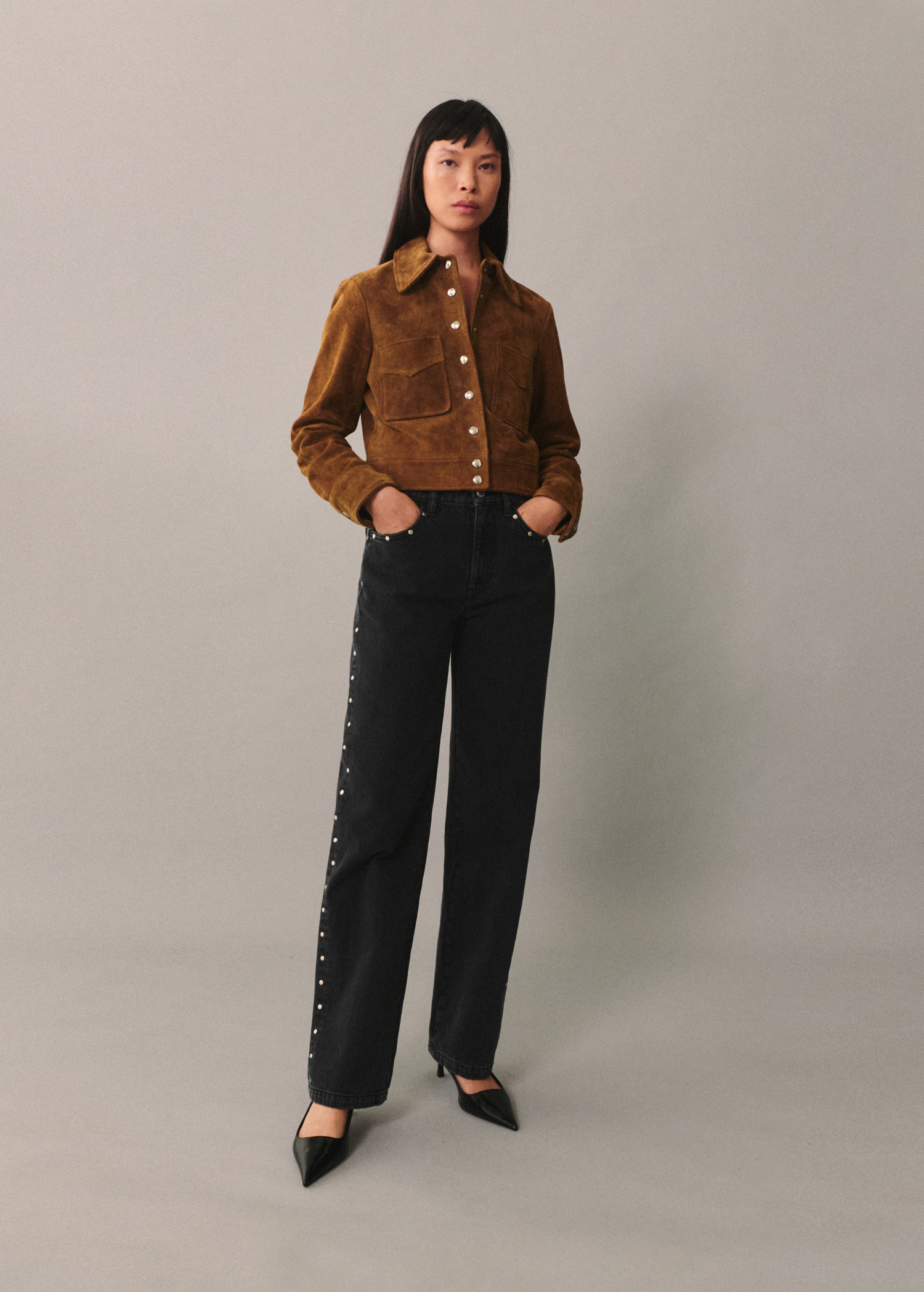 Billie straight-fit jeans with studs - Women | MANGO USA | MANGO (US)