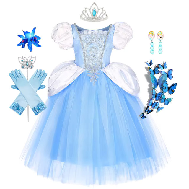 Cinderella Dress for Halloween Christmas Luxury Lace Ball Gown Party Girls Cosplay Princess Costu... | AliExpress (US)