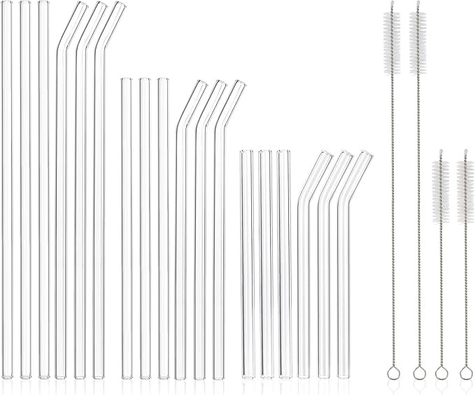 [22 Pcs] Reusable Glass Straws Shatter Resistant - Size 12"x8mm,9"x8mm,6"x8mm Including 9 Straigh... | Amazon (US)