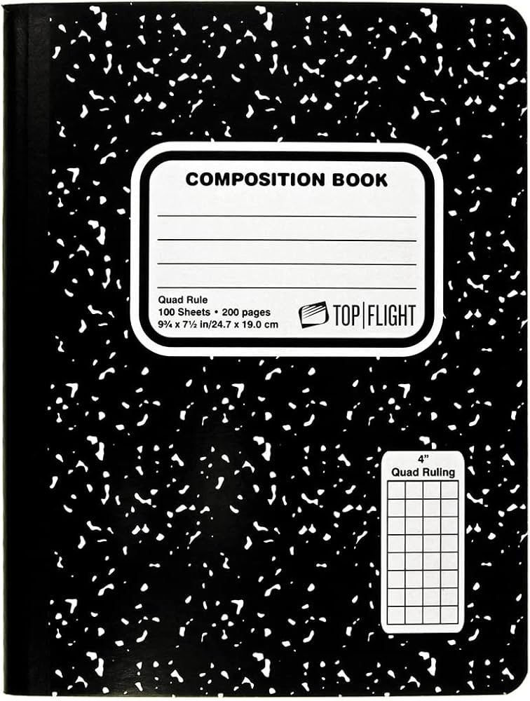 Top Flight Sewn Marble Composition Book, Black/White, Quad Rule, 4 Squares per Inch, 9.75 x 7.5 I... | Amazon (US)