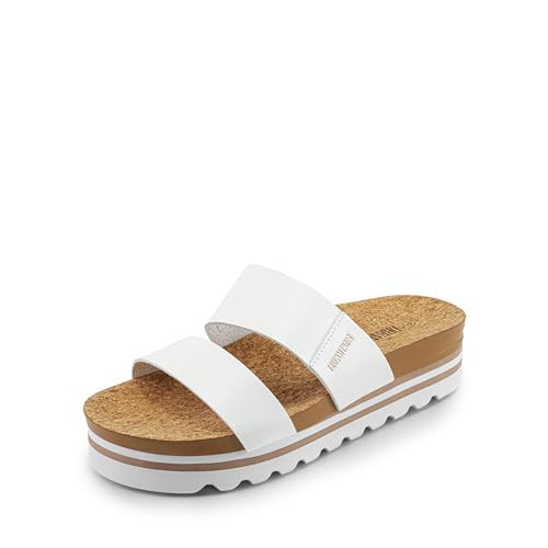 DREAM PAIRS Women's Platform Wedge Sandals with Arch Support, Comfortable Beach Slip-on Flat Sandals, Casual 2-Strap Cork Cushion Slides for Women,Size 7.5,White,SDPW2415W | Amazon (US)
