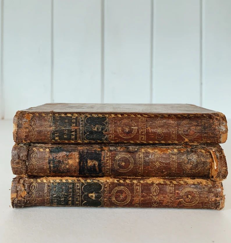 3-Volume Antique Leather-Bound French Books, 1700s Book Bundle, Mini Pocket Sized | Etsy (US)