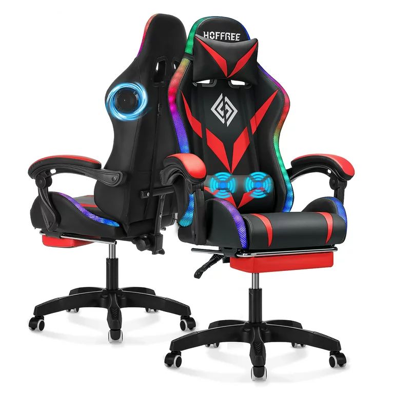 Hoffree Gaming Chair with Bluetooth Speakers Office Chair with Footrest and LED Lights Ergonomic ... | Walmart (US)
