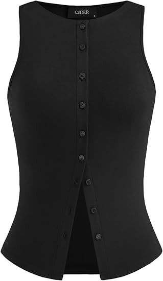 CIDER Women Button Down Tank Tops Sleeveless Ribbed Slim Fit Crop Vest Top Summer Going Out Tank ... | Amazon (US)