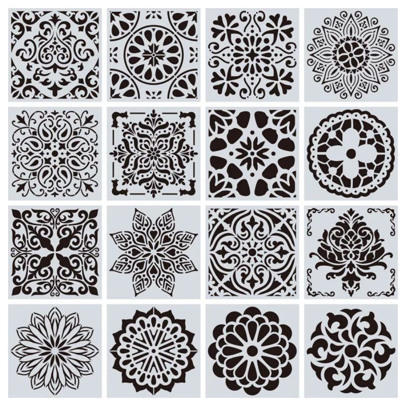 16pcs/set Reusable Stencil Cut Painting Template Floor Wall Tile Fabric Furniture Stencils Mandal... | Walmart (US)
