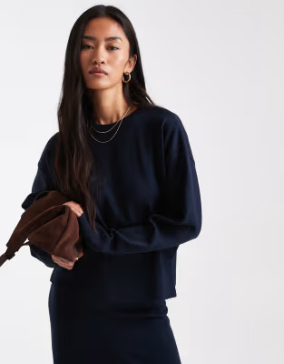 ASOS DESIGN co-ord structured boxy crew neck jumper with side split detail in navy | ASOS | ASOS (Global)