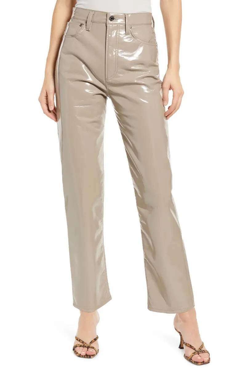 '90s Pinch Waist Patent Recycled Leather Blend Jeans | Nordstrom