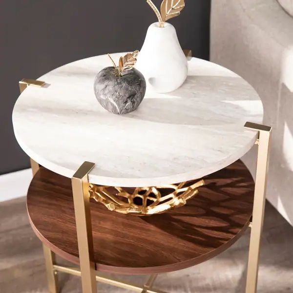 Strick & Bolton Aldea Round End Table w/ Faux Marble Top | Bed Bath & Beyond